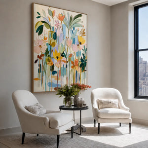 Pastel Garden Floral Wall Art styled interior scene 1 | OILDECO