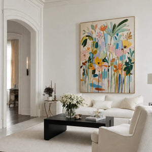 Pastel Garden Floral Wall Art styled interior scene 5 | OILDECO