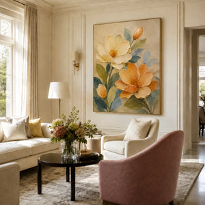 Apricot Bloom Floral Wall Art styled interior scene 3 | OILDECO