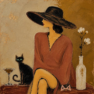 Burgundy Hat Figure Wall Art artwork view | OILDECO