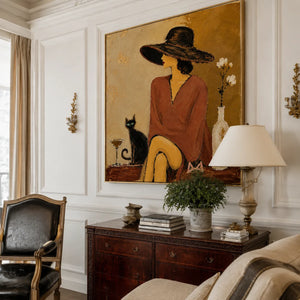 Burgundy Hat Figure Wall Art styled interior scene 1 | OILDECO
