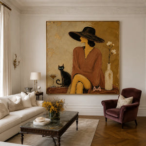 Burgundy Hat Figure Wall Art styled interior scene 2 | OILDECO