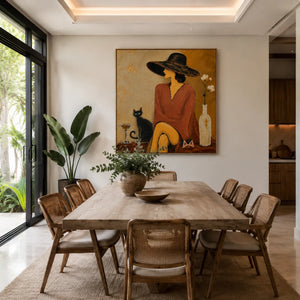 Burgundy Hat Figure Wall Art styled interior scene 3 | OILDECO