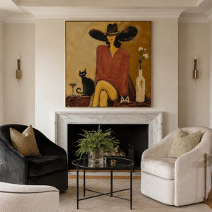 Burgundy Hat Figure Wall Art styled interior scene 4 | OILDECO