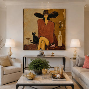 Burgundy Hat Figure Wall Art styled interior scene 5 | OILDECO