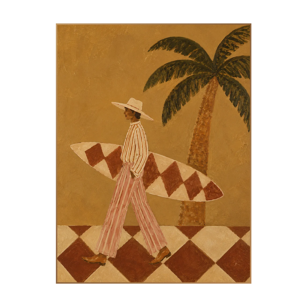 Golden Palm Surfer Wall Art