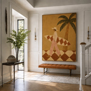 Golden Palm Surfer Wall Art styled interior scene 1 | OILDECO