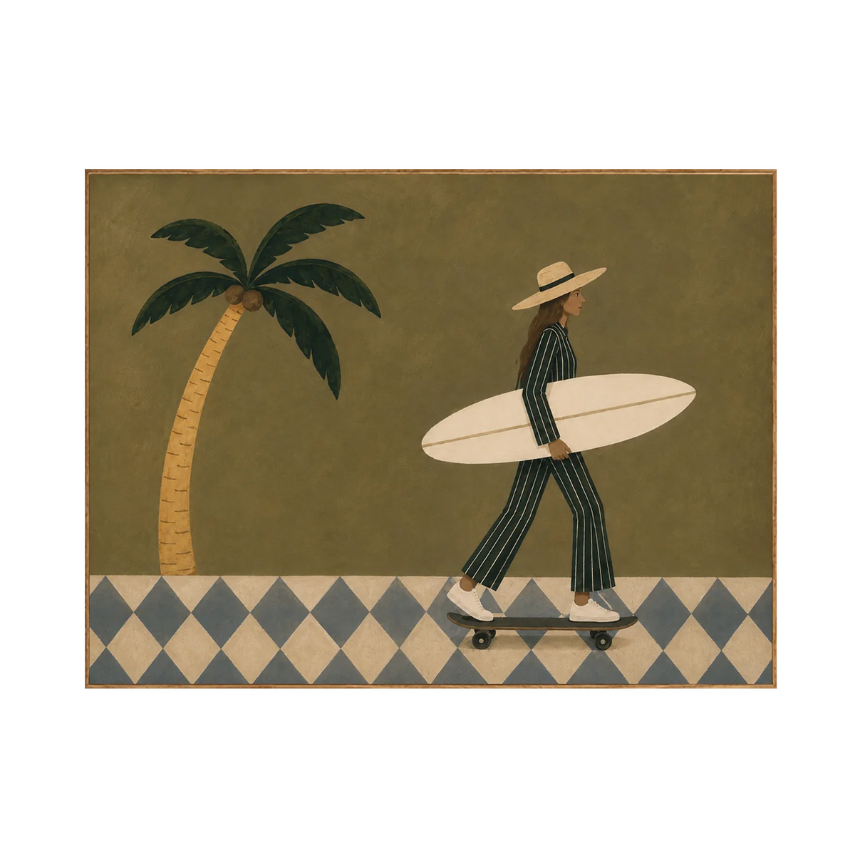 Olive Surfer Figure Wall Art