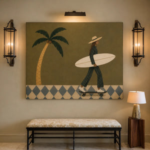 Olive Surfer Figure Wall Art styled interior scene 1 | OILDECO