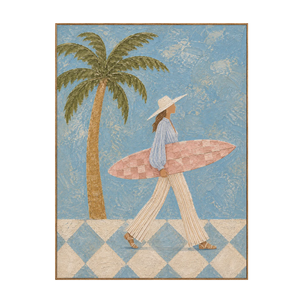 Blue Palm Surfer Wall Art | OILDECO