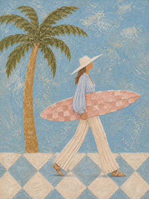 Blue Palm Surfer Wall Art artwork view | OILDECO