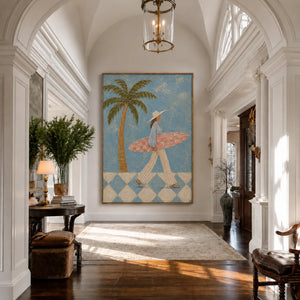 Blue Palm Surfer Wall Art styled interior scene 2 | OILDECO