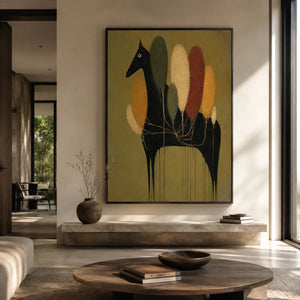 Midnight Grove Horse Wall Art styled in a modern living room | Oildeco