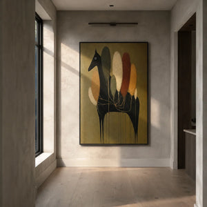 Midnight Grove Horse Wall Art styled in a contemporary entryway | Oildeco