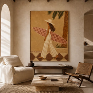 Sunlit Surf Walk Figure Wall Art styled interior scene 4 | OILDECO