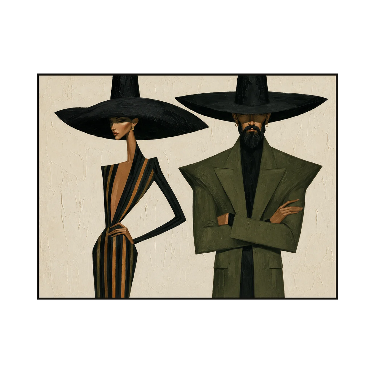 Olive Hat Duo Figure Wall Art
