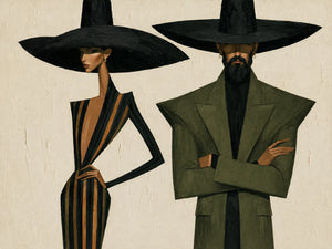 Olive Hat Duo Figure Wall Art artwork view | OILDECO