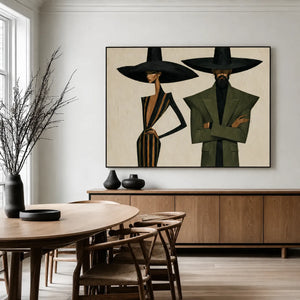 Olive Hat Duo Figure Wall Art styled interior scene 1 | OILDECO