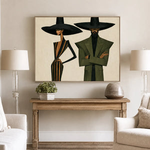 Olive Hat Duo Figure Wall Art styled interior scene 2 | OILDECO