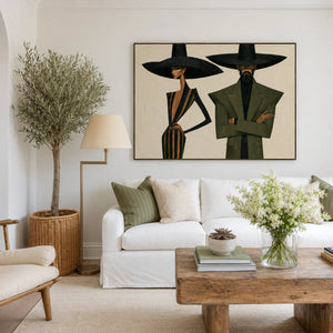 Olive Hat Duo Figure Wall Art styled interior scene 3 | OILDECO