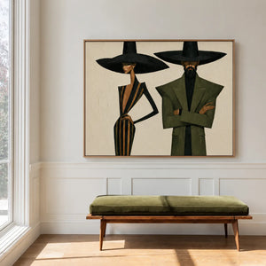 Olive Hat Duo Figure Wall Art styled interior scene 4 | OILDECO
