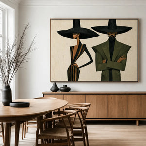 Olive Hat Duo Figure Wall Art styled interior scene 5 | OILDECO