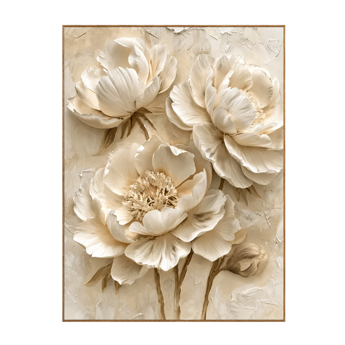 Ivory Peony Relief Wall Art