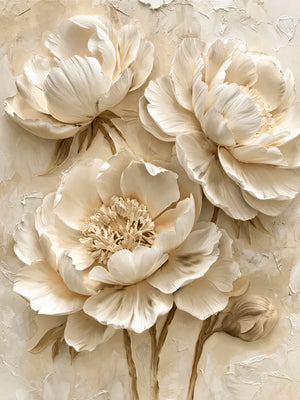 Ivory Peony Relief Wall Art artwork view | OILDECO