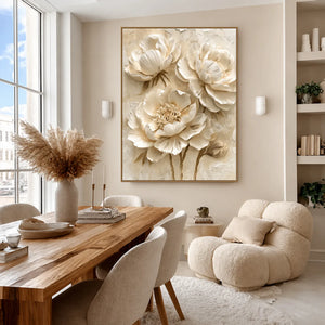 Ivory Peony Relief Wall Art styled interior scene 3 | OILDECO