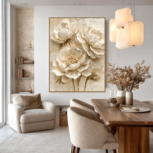 Ivory Peony Relief Wall Art styled interior scene 4 | OILDECO