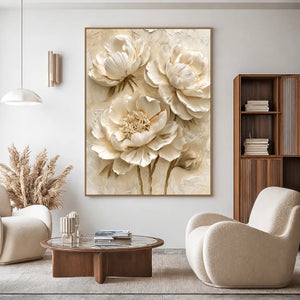 Ivory Peony Relief Wall Art styled interior scene 5 | OILDECO