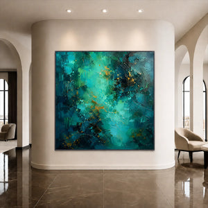 Emerald Current Abstract Wall Art styled interior scene 1 | OILDECO