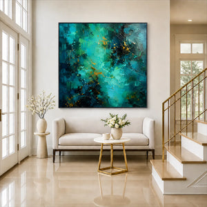 Emerald Current Abstract Wall Art styled interior scene 6 | OILDECO