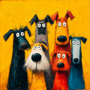 Yellow Dog Parade Wall Art artwork view | OILDECO