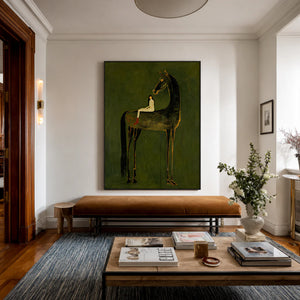 Olive Giant Horse Wall Art styled interior scene 1 | OILDECO