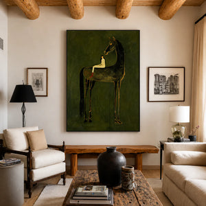 Olive Giant Horse Wall Art styled interior scene 2 | OILDECO