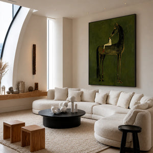 Olive Giant Horse Wall Art styled interior scene 3 | OILDECO