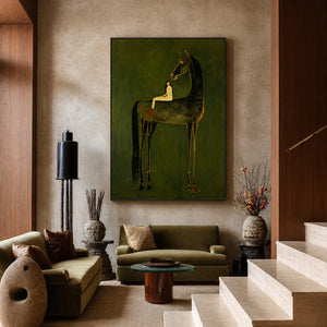 Olive Giant Horse Wall Art styled interior scene 4 | OILDECO
