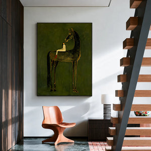 Olive Giant Horse Wall Art styled interior scene 6 | OILDECO