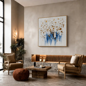 Gilded Blue Cascade Textured Wall Art styled interior scene 1 | OILDECO