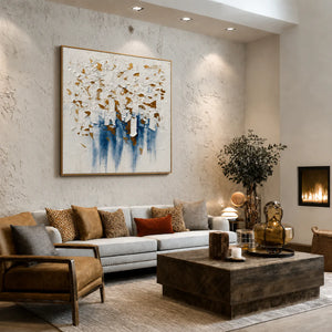 Gilded Blue Cascade Textured Wall Art styled interior scene 2 | OILDECO