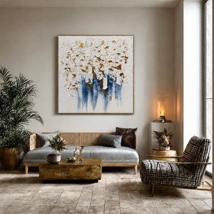 Gilded Blue Cascade Textured Wall Art styled interior scene 3 | OILDECO