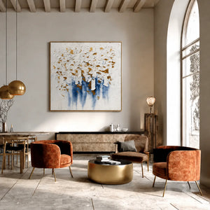 Gilded Blue Cascade Textured Wall Art styled interior scene 4 | OILDECO