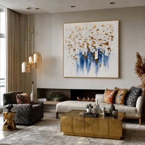 Gilded Blue Cascade Textured Wall Art styled interior scene 5 | OILDECO