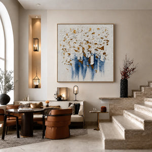 Gilded Blue Cascade Textured Wall Art styled interior scene 6 | OILDECO