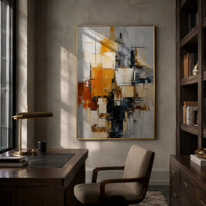 Amber Grid Abstract Wall Art shown in a quiet home office | Oildeco