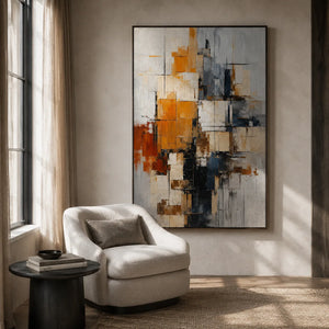 Amber Grid Abstract Wall Art shown in a quiet home office | Oildeco