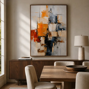 Amber Grid Abstract Wall Art styled with minimal interior decor | Oildeco
