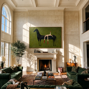 Striped Rider Horse Wall Art styled interior scene 3 | OILDECO
