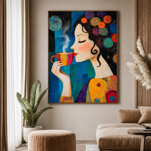 Morning Muse Textured Coffee Wall Art styled interior scene 1 | OILDECO